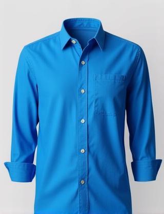 Mavi renkli, slim fit kesim erkek keten gömlek.